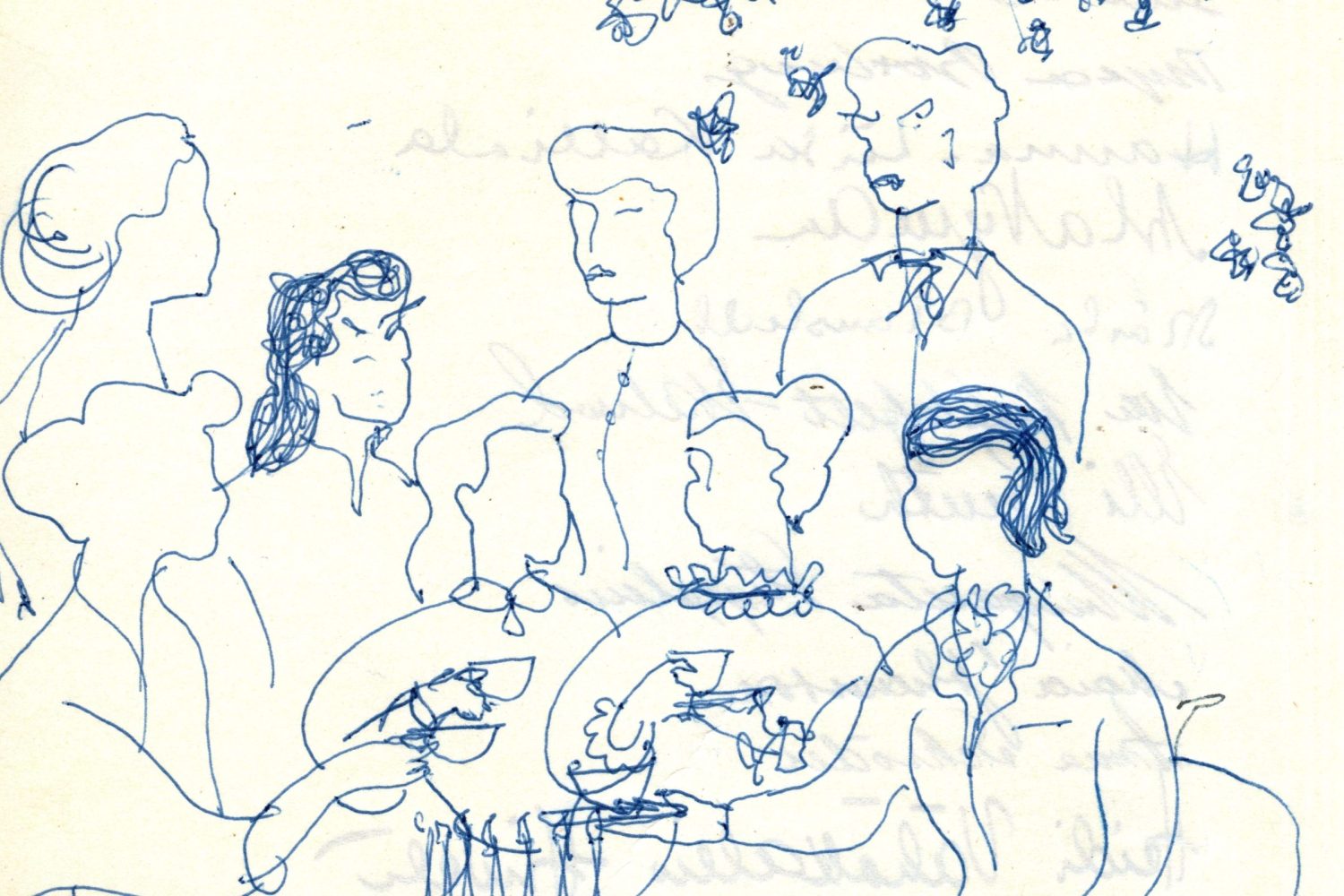 piirros naisista kahvilla